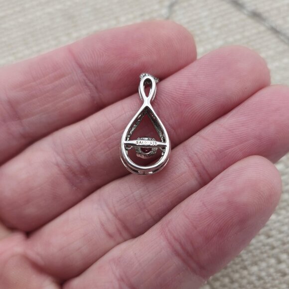 18 Inch Sterling Silver Floating Garnet Gem With CZ Accents Necklace A3018 - Picture 6 of 9